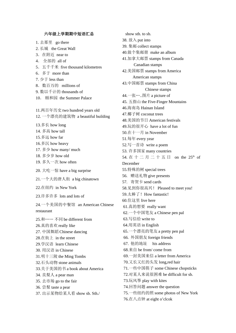 六年级上学期期中短语汇总_第1页