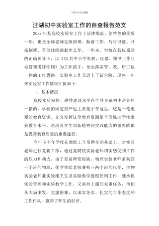 汪湖初中实验室工作的自查报告范文