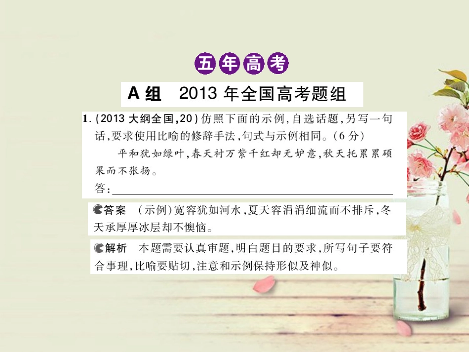 【5年高考3年模拟】(江苏专用)高考语文专题复习-专题八-仿用句式-正确运用常见的修辞手法课件(B版)新_第3页