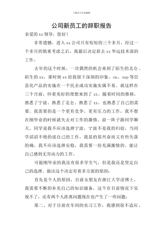 公司新员工的辞职报告