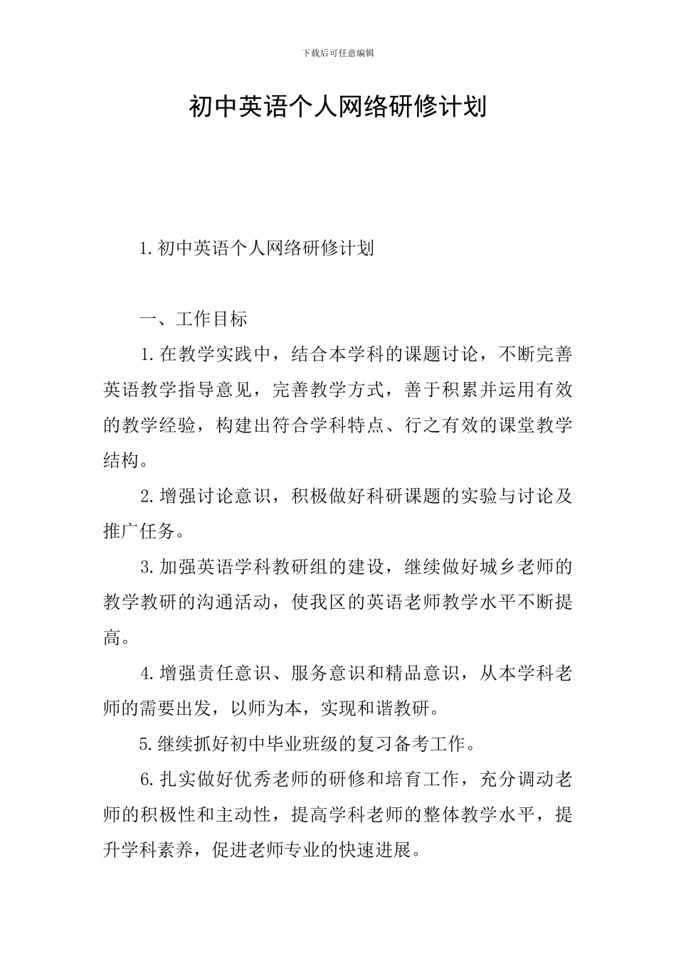 初中英语个人网络研修计划_第1页