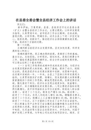 在县委全委会暨全县经济工作会上的讲话发言
