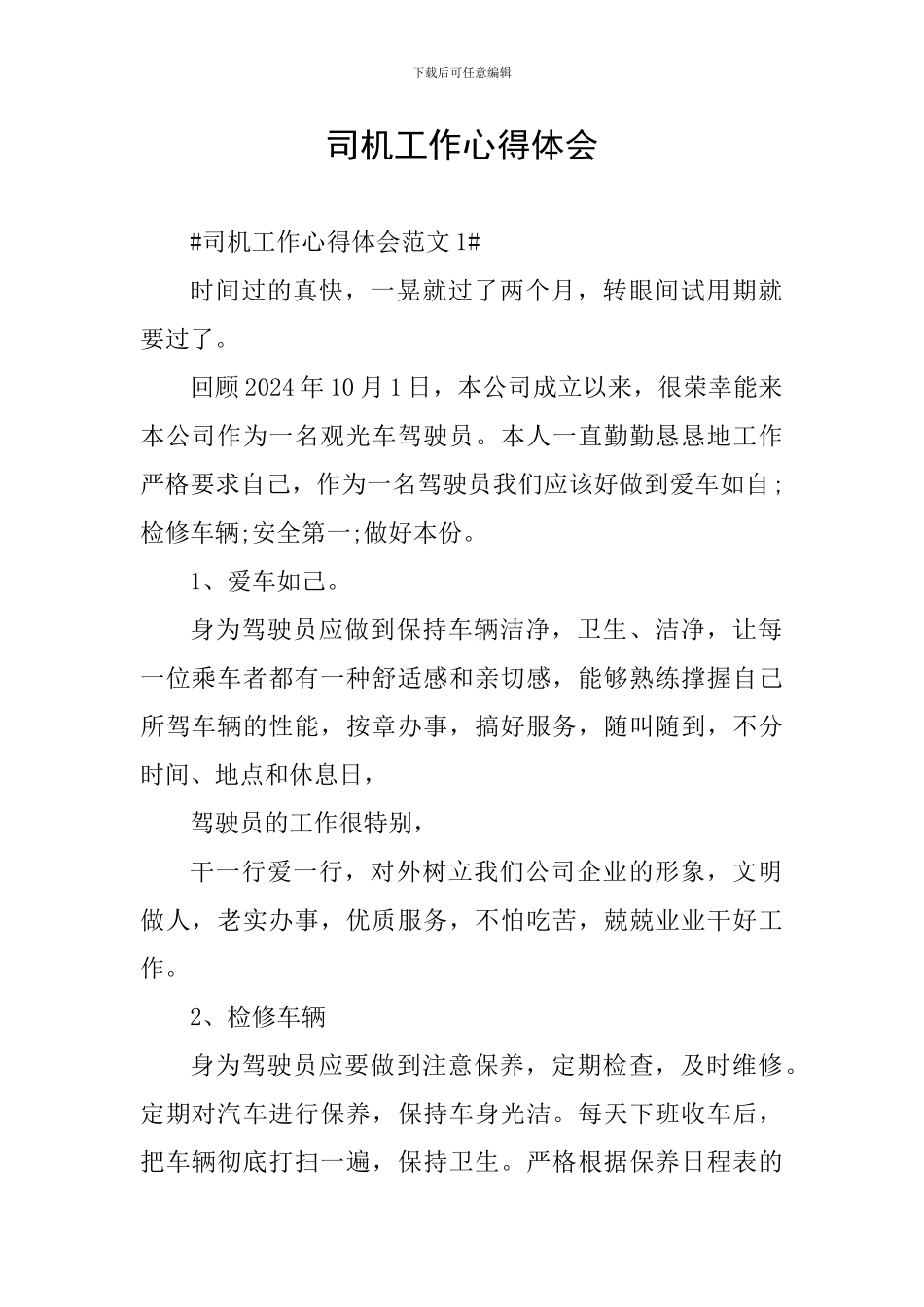 司机工作心得体会_第1页