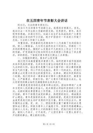 在五四青年节表彰大会讲话发言