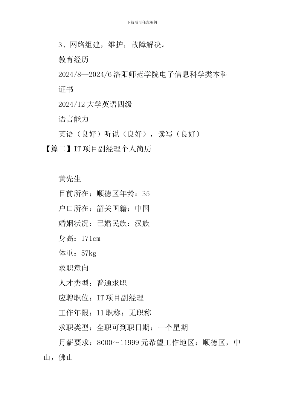 IT项目副经理个人简历_第3页