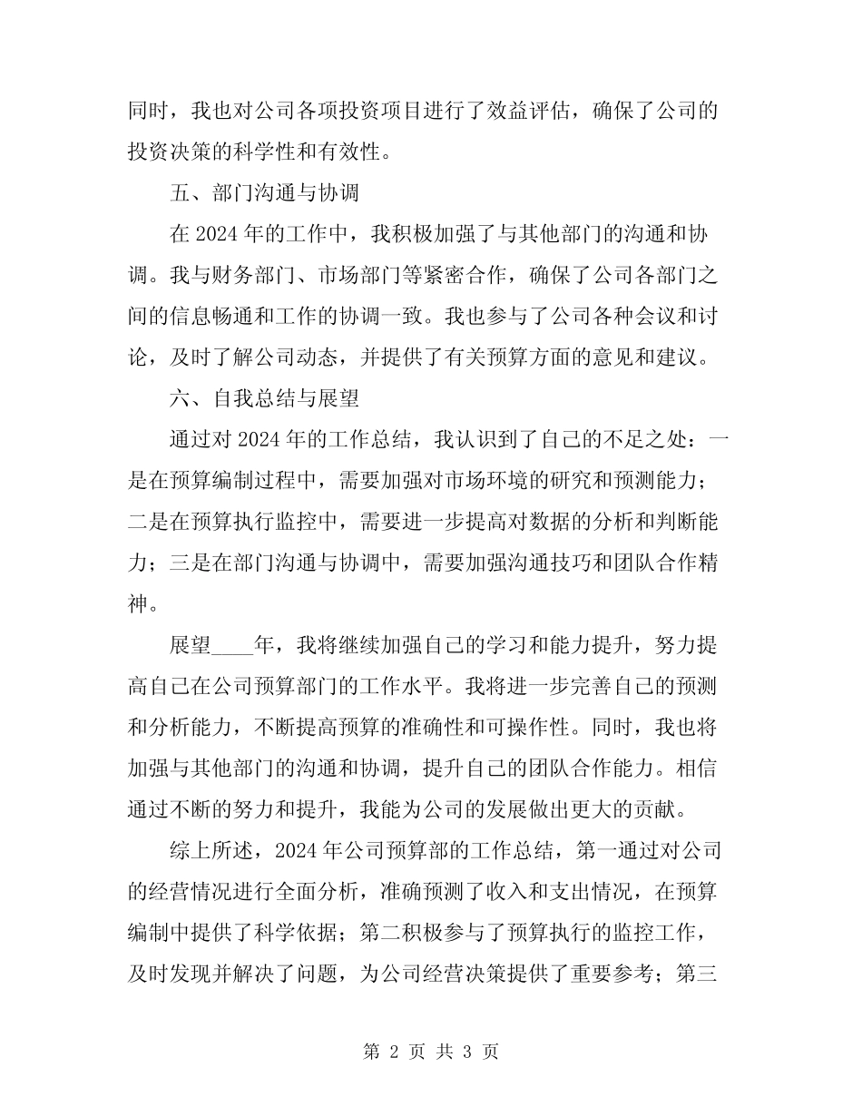2024年公司预算部工作总结范文_第2页