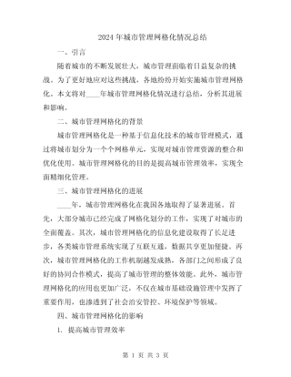 2024年城市管理网格化情况总结