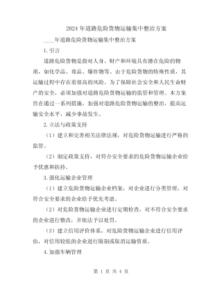 2024年道路危险货物运输集中整治方案 