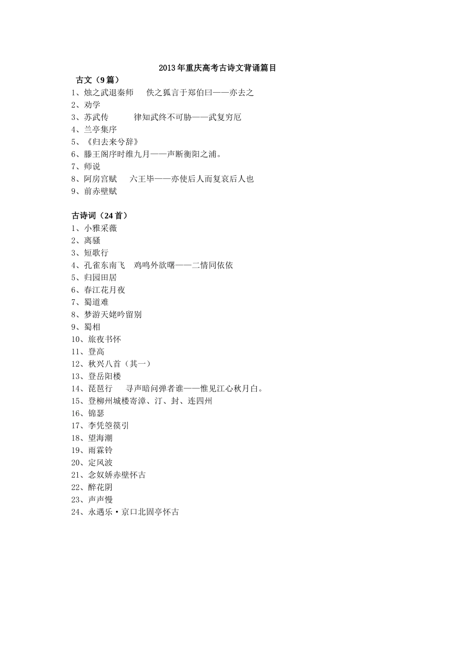 2013年重庆高考古诗文背诵篇目-2doc_第1页