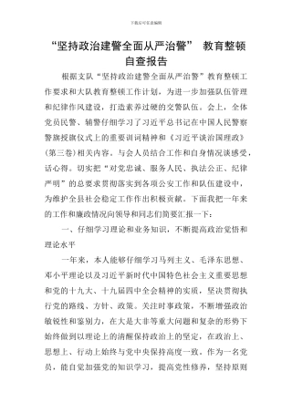 “坚持政治建警全面从严治警”-教育整顿自查报告