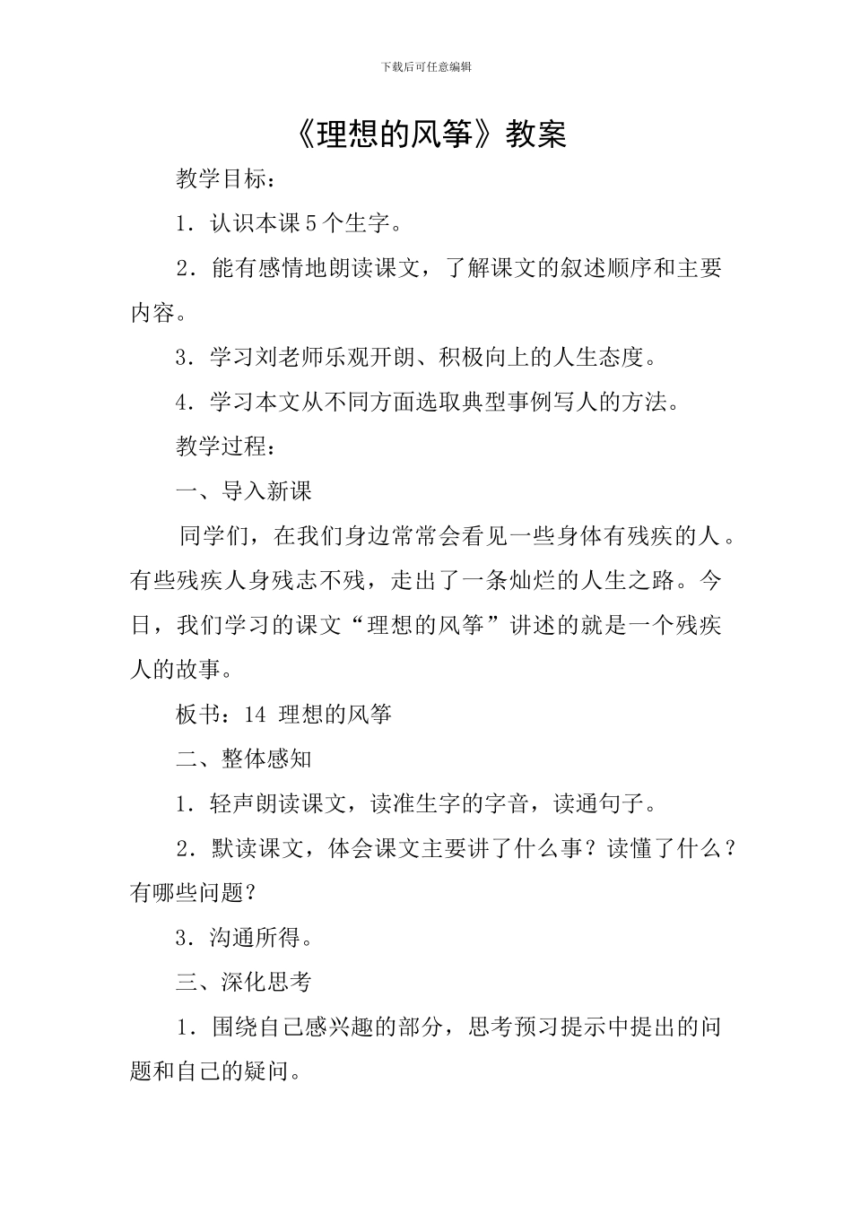《理想的风筝》教案_第1页