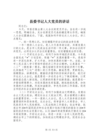 县委书记人大党员的讲话发言