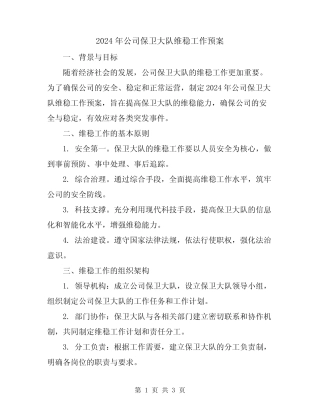 2024年公司保卫大队维稳工作预案