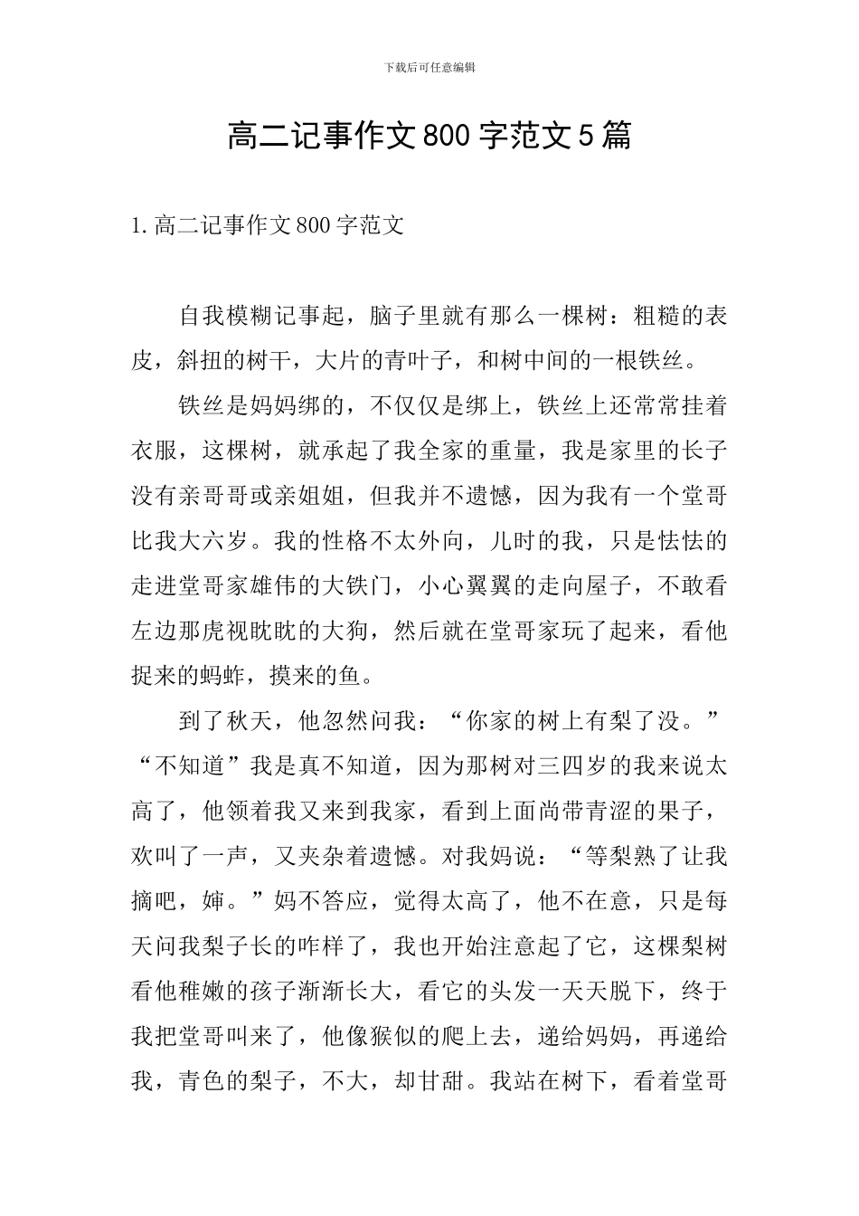 高二记事作文800字范文5篇_第1页