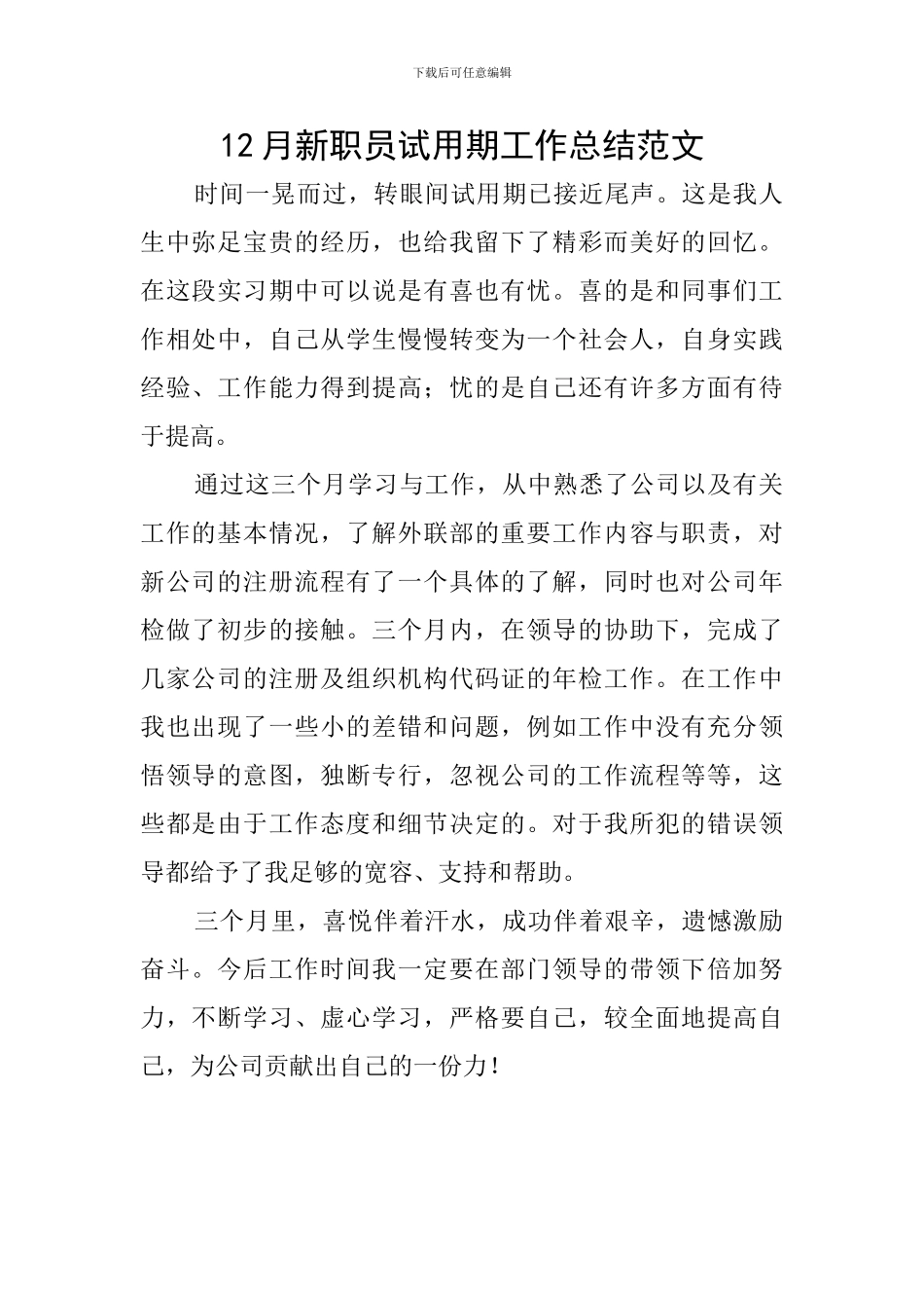 12月新职员试用期工作总结范文_第1页