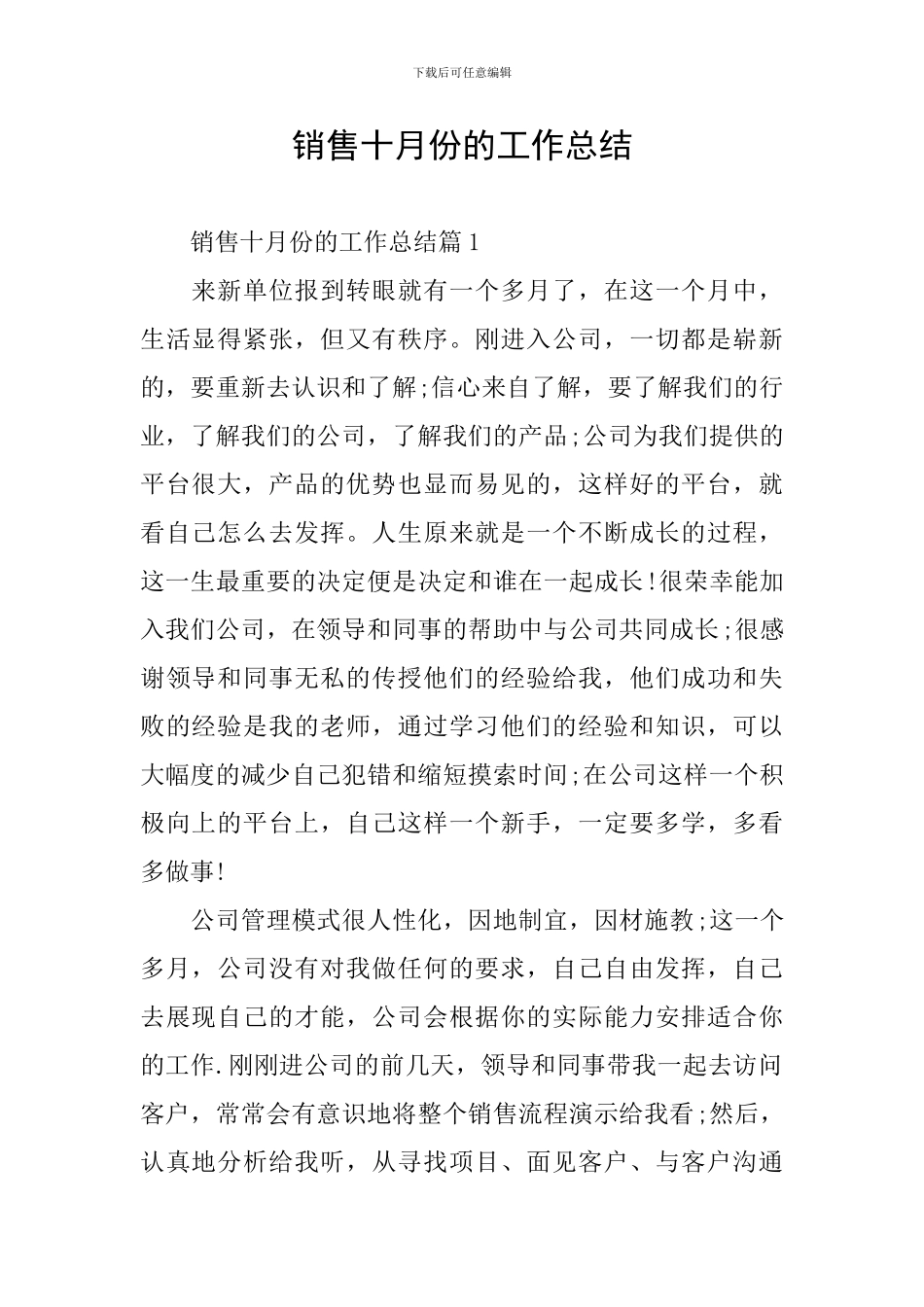 销售十月份的工作总结_第1页