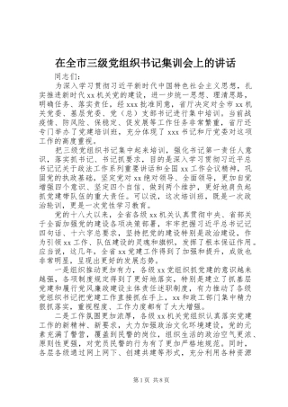 在全市三级党组织书记集训会上的讲话发言