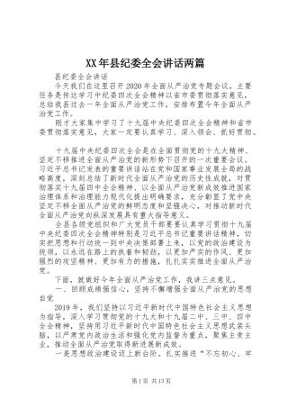 XX年县纪委全会讲话发言两篇