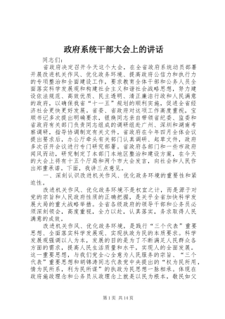 政府系统干部大会上的讲话发言