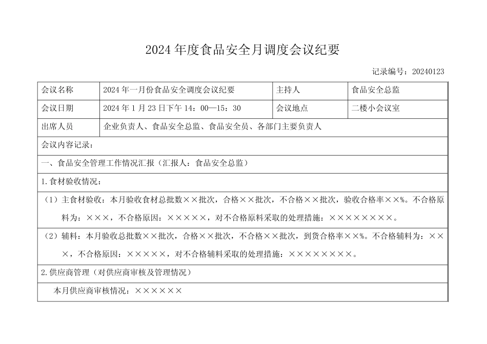2024年度食品安全月调度会议纪要 _第1页