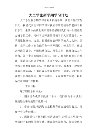 大二学生新学期学习计划