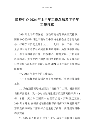 国资中心2024年上半年工作总结及下半年工作打算