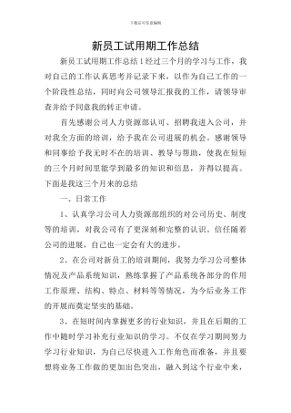 新员工试用期工作总结