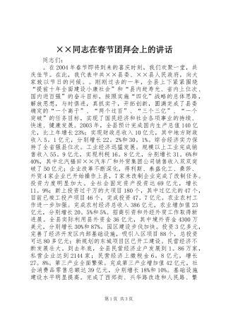 ××同志在春节团拜会上的讲话发言