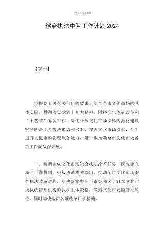 综治执法中队工作计划2024