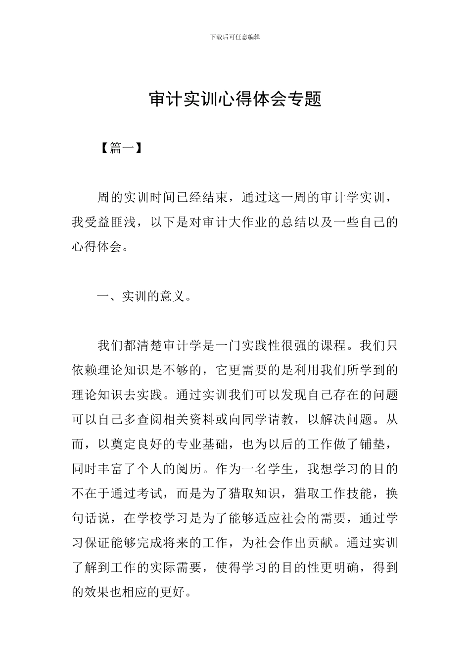 审计实训心得体会专题_第1页