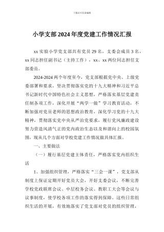 小学支部2024年度党建工作情况汇报