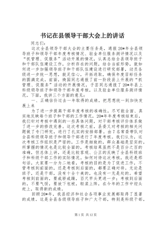 书记在县领导干部大会上的讲话发言