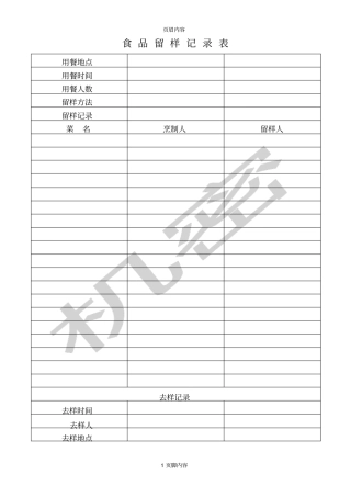 厨房食品留样记录表