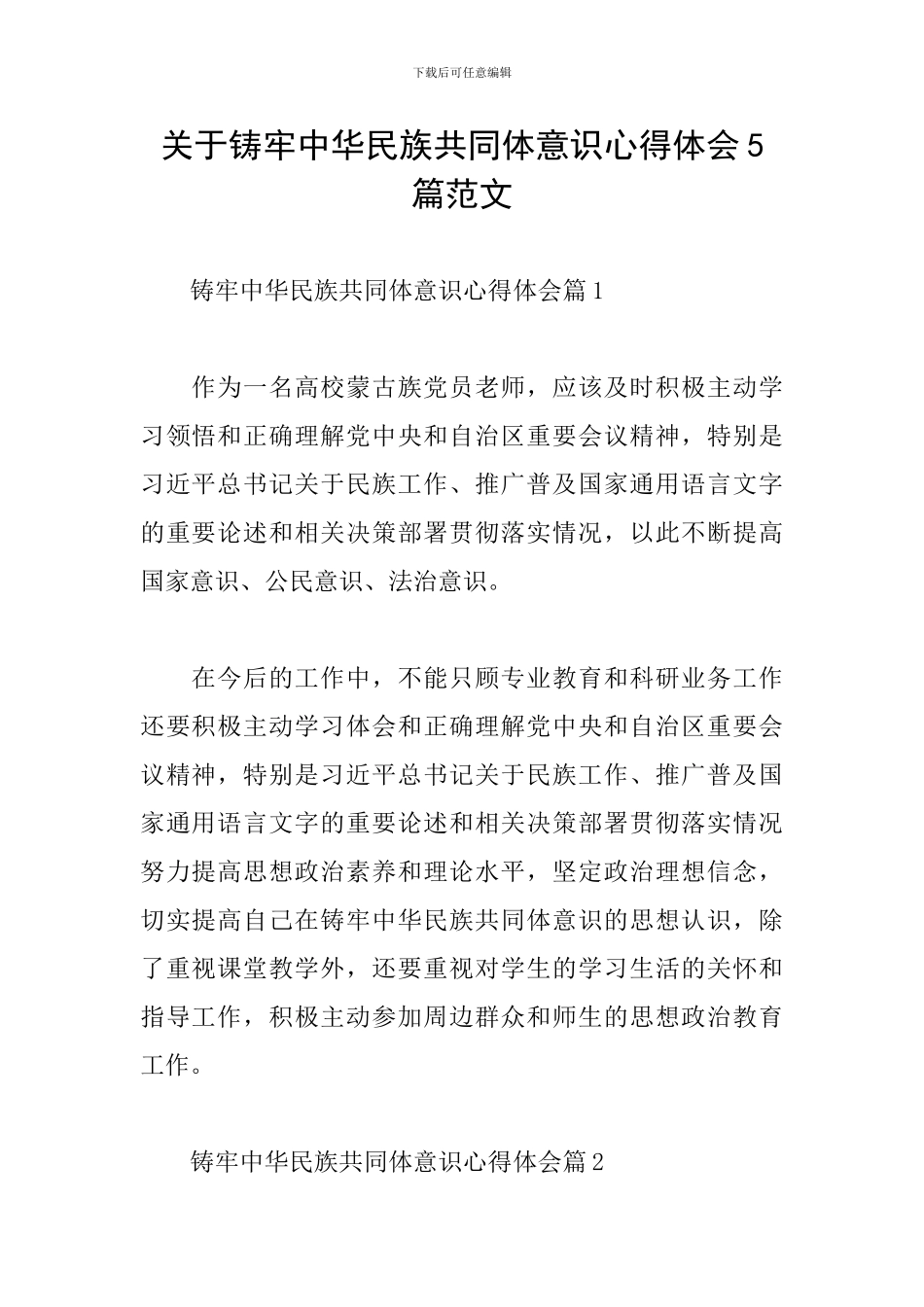 关于铸牢中华民族共同体意识心得体会5篇范文-1_第1页