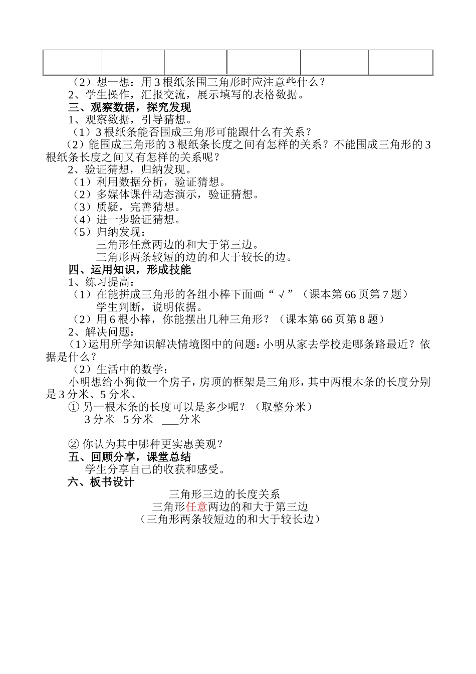 人教2011版小学数学四年级《三角形三边的长度关系》_第2页