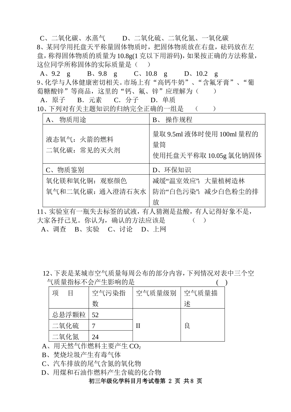 化学第一次月考试卷_第2页