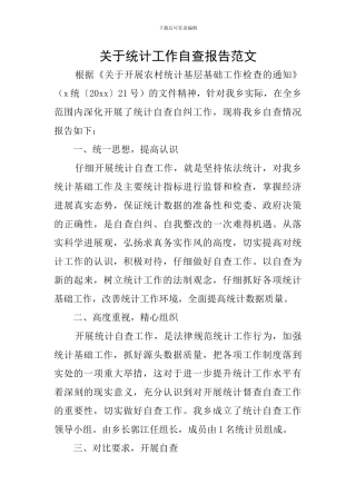 关于统计工作自查报告范文
