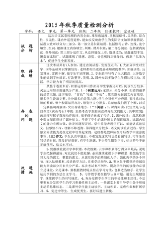 二年级语文一单元试卷分析