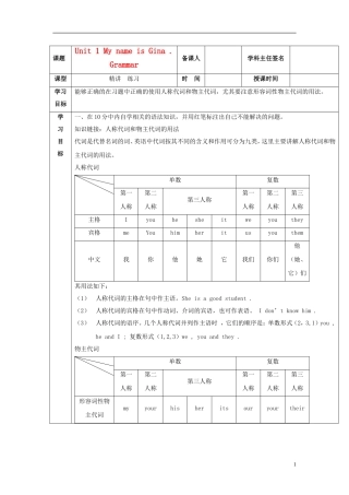 河北省承德市平安堡中学七年级英语上册《Unit-1-My-name-is-Gina》Grammar学案(无答案)-冀教版