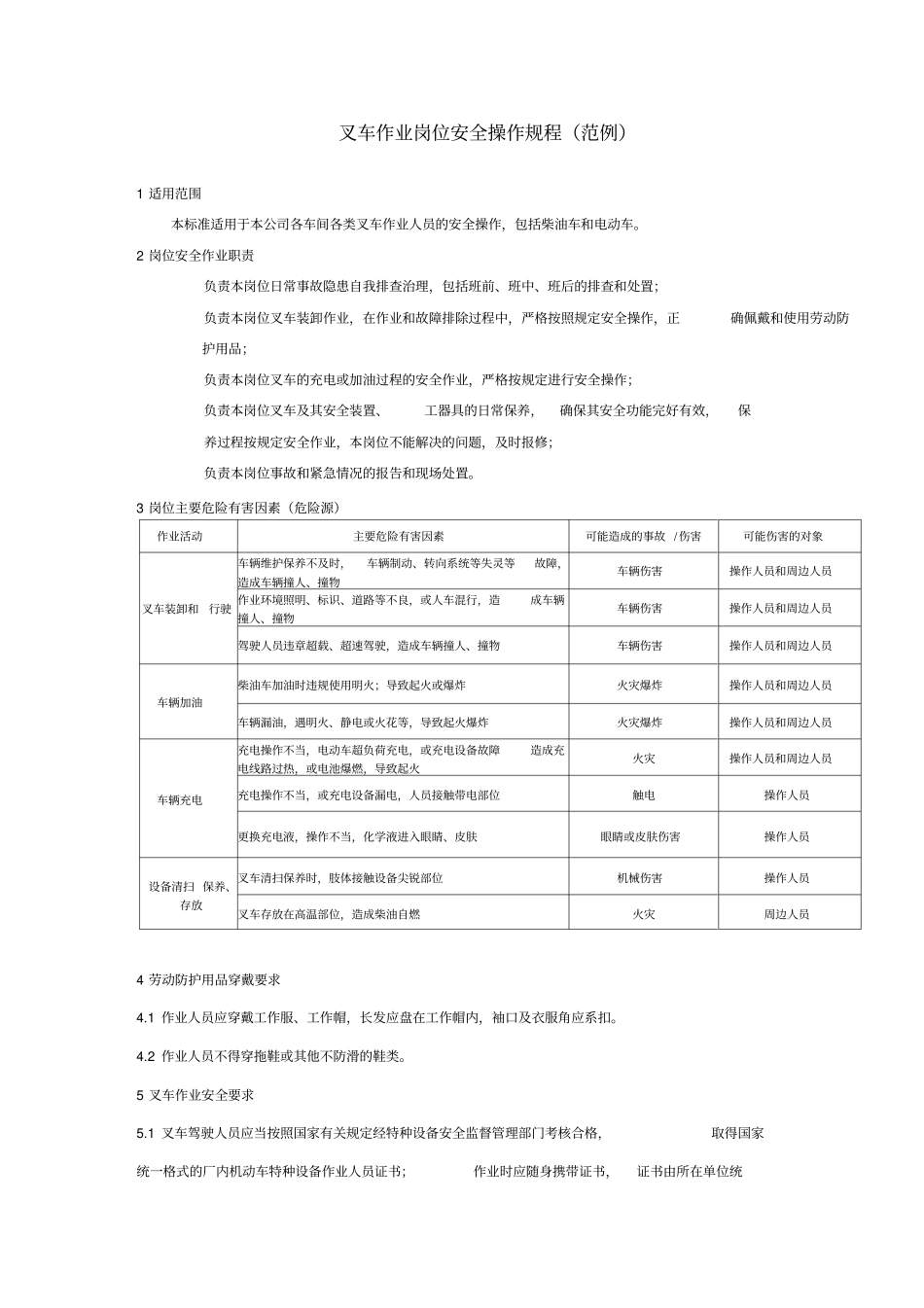 叉车作业岗位安全操作规程范例_第1页