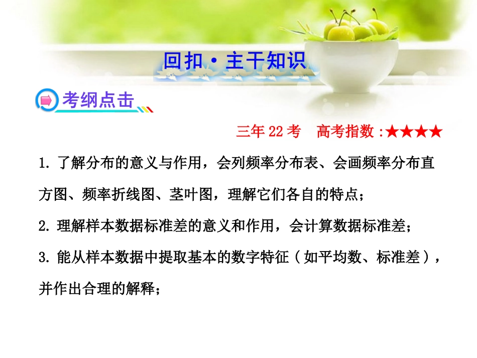 【全程复习方略】2013版高考数学-10.2统计图表、数据的数字特征、用样本估计总体配套课件-文-北师大版_第2页