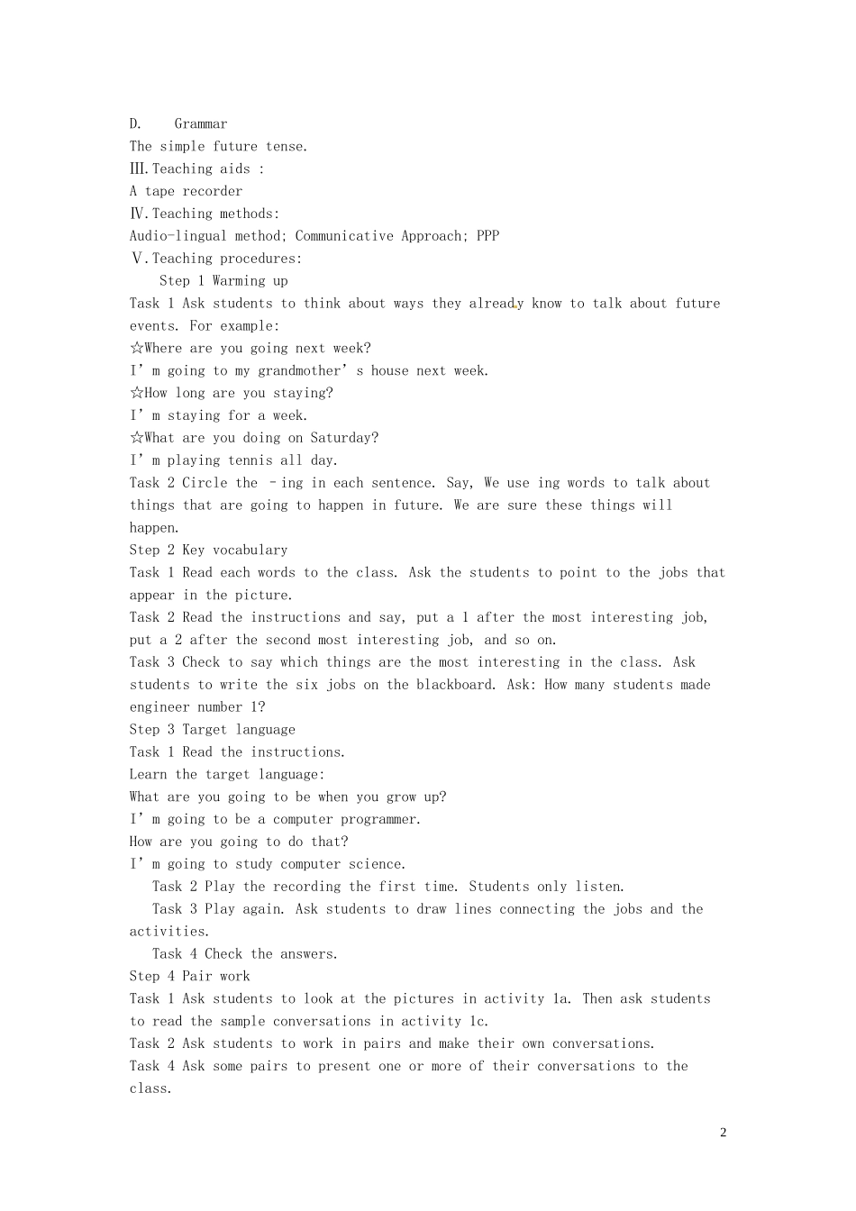 吉林省伊通县实验中学八年级英语上册《Unit-10-I''m-going-to-be-a-basketball-player》教案-人教新目标版_第2页