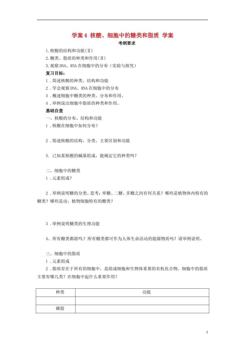 【赢在起点】2014高考生物第一轮复习(基础自查+对应训练+限时训练+高考真题体验)-第4讲-核酸、细胞中的糖_第1页