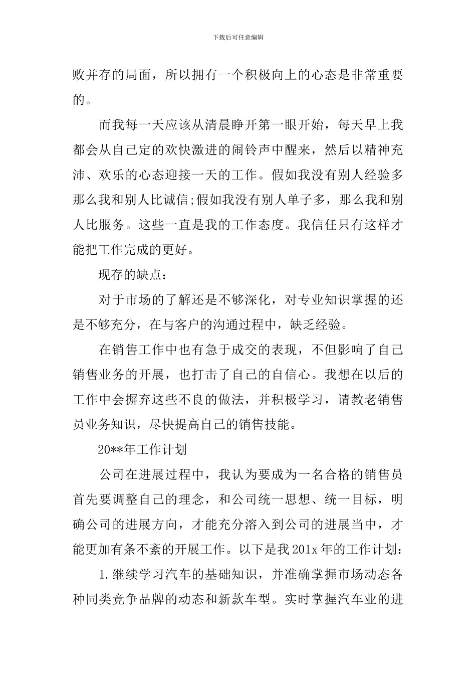 汽车销售人员职业工作总结报告_第2页
