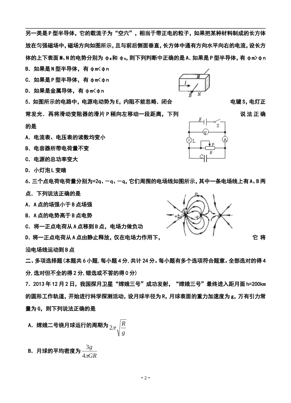 2014届睢宁县菁华高级中学高三上学期学情调研考试(12月)物理试题及答案_第2页