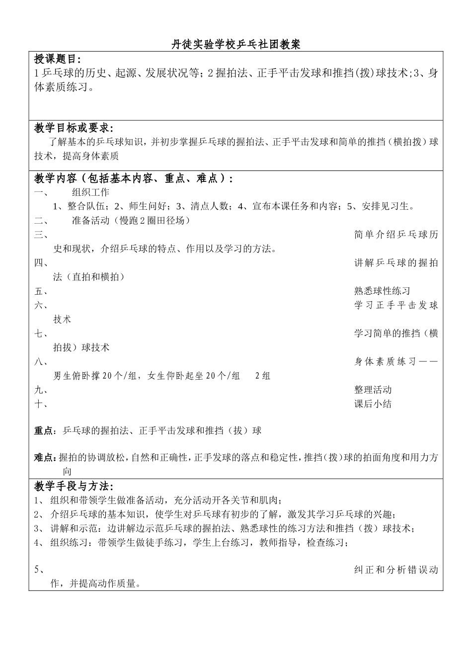 1乒乓球课教案_第1页