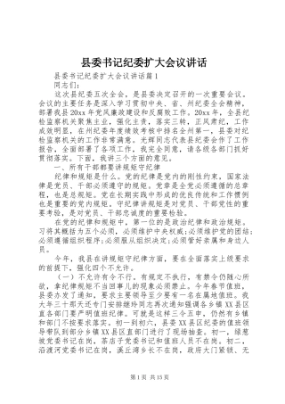 县委书记纪委扩大会议讲话发言
