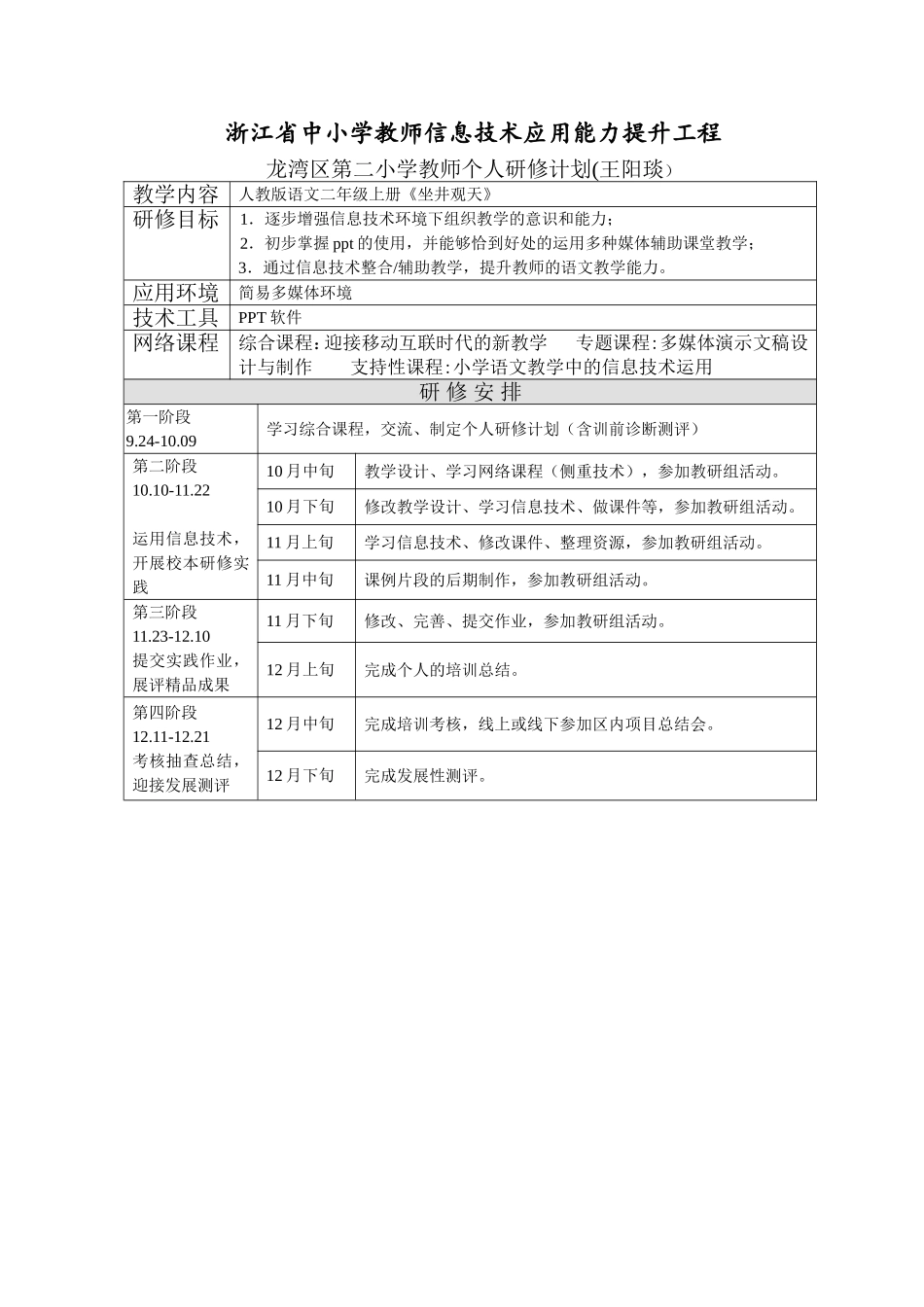 王阳琰个人研修计划_第1页