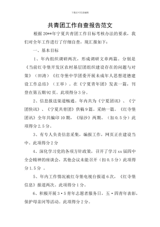 共青团工作自查报告范文