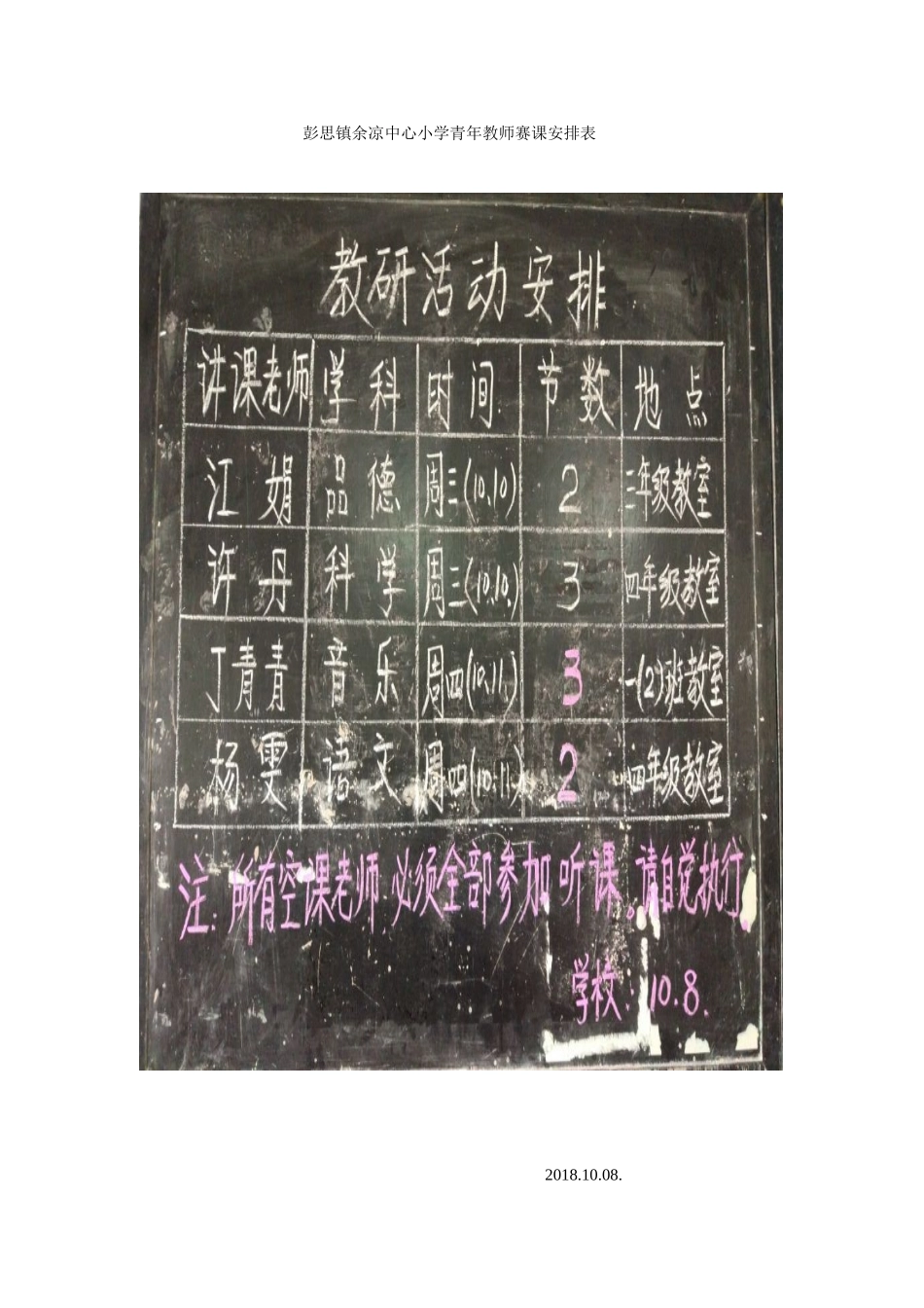 彭思镇余凉中心小学青年教师赛课安排表_第1页